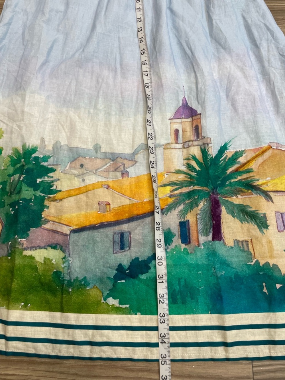 Calypso St Barth Light Blue Linen Blend Village Seascape Maxi Skirt - Picture 9 of 10